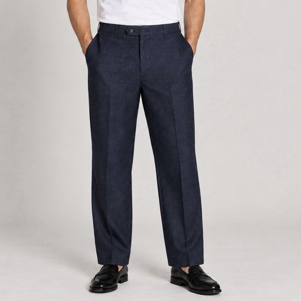 VTG Sansabelt Jaymar Ruby Mens Navy Beltless Dress Pants 38x28 Flat Front 70s